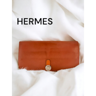 エルメス(Hermes)のHERMES エルメス ドゴンロング 長財布 オレンジ系 レディース 本革(財布)