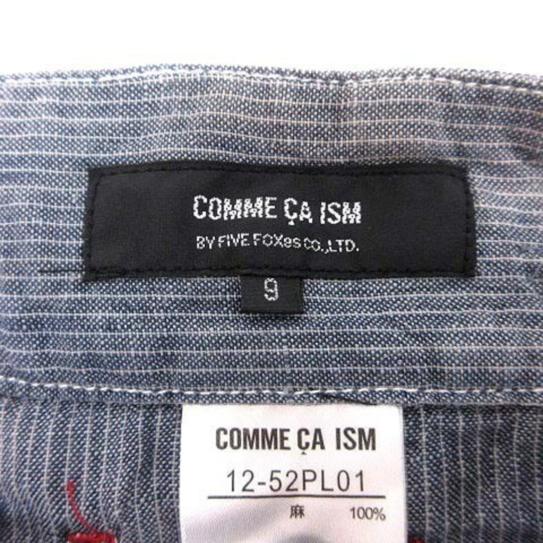COMME CA ISM(コムサイズム)のCOMME CA ISM ワイドパンツ ストライプ 麻 リネン 9 紺 ネイビー レディースのパンツ(その他)の商品写真