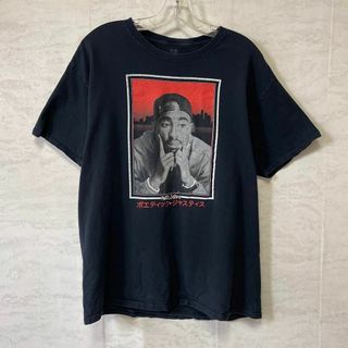 ミュージックティー(MUSIC TEE)の2PAC　ポエティックジャスティス　サイズＬ　黒ブラック半袖Ｔシャツ　メンズ古着(Tシャツ/カットソー(半袖/袖なし))