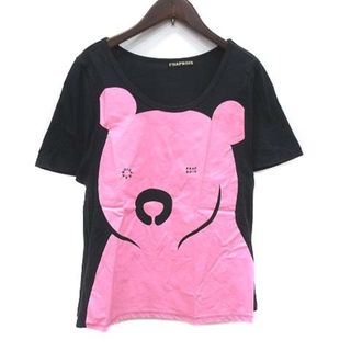 フラボア Tシャツ カットソー 半袖 Uネック アニマルプリント 1 紺 