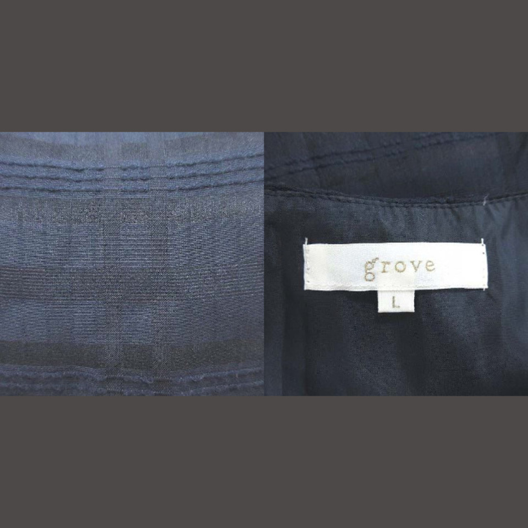 grove(グローブ)のグローブ ワンピース ひざ丈 ノースリーブ チェック オーガンジー L 紺 レディースのワンピース(ひざ丈ワンピース)の商品写真