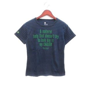 デサント(DESCENTE)のDESCENTE Tシャツ カットソー ロゴプリント ボーダー 半袖 O 紺(Tシャツ/カットソー(半袖/袖なし))