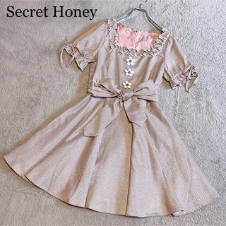 シークレットハニー(Secret Honey)の美品✨シークレットハニー　リボンベルトワンピース　フリル　花ボタン　量産型(ミニワンピース)