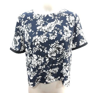エムケーミッシェルクラン(MK MICHEL KLEIN)のエムケー ミッシェルクラン シャツ ブラウス パイピング 花柄 半袖 40 紺(シャツ/ブラウス(半袖/袖なし))