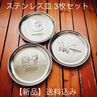 【3枚セット】ステンレス　皿　スヌーピー　チャーリーブラウン　ウッドストック(食器)