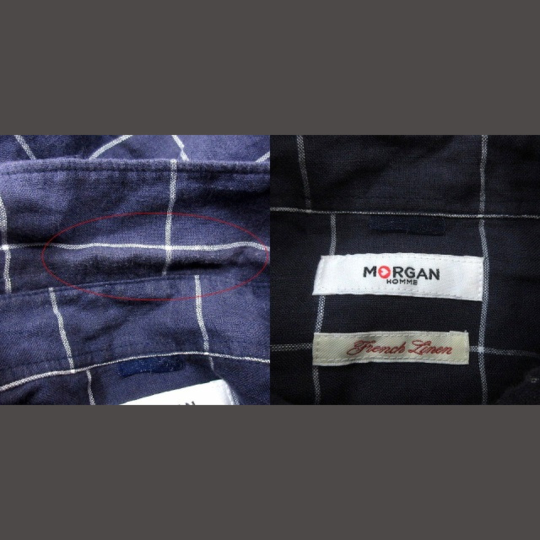 MORGAN HOMME(モルガンオム)のモルガンオム シャツ 長袖 チェック 麻 リネン M 紺 ネイビー /RT メンズのトップス(シャツ)の商品写真