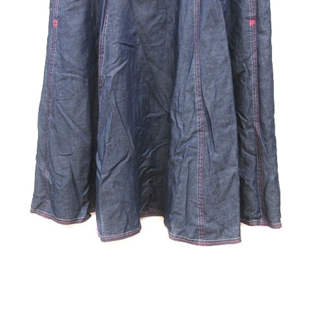 Q(キュー)のキュー Q フレアスカート ミモレ ロング 2 紺 ネイビー ピンク /MS レディースのスカート(ロングスカート)の商品写真