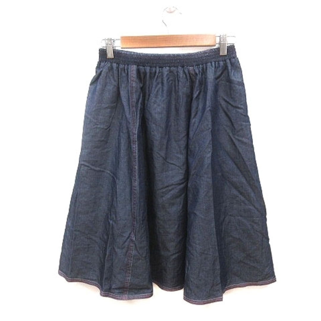 Q(キュー)のキュー Q フレアスカート ミモレ ロング 2 紺 ネイビー ピンク /MS レディースのスカート(ロングスカート)の商品写真