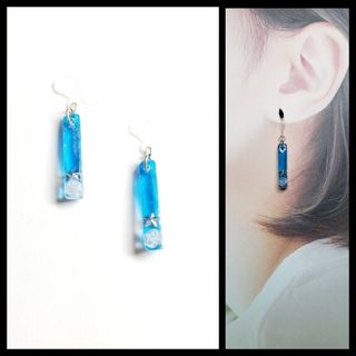 No.1499-B　細長オーロラ☆星☆ピアス・イヤリング(スカイブルー)(ピアス)