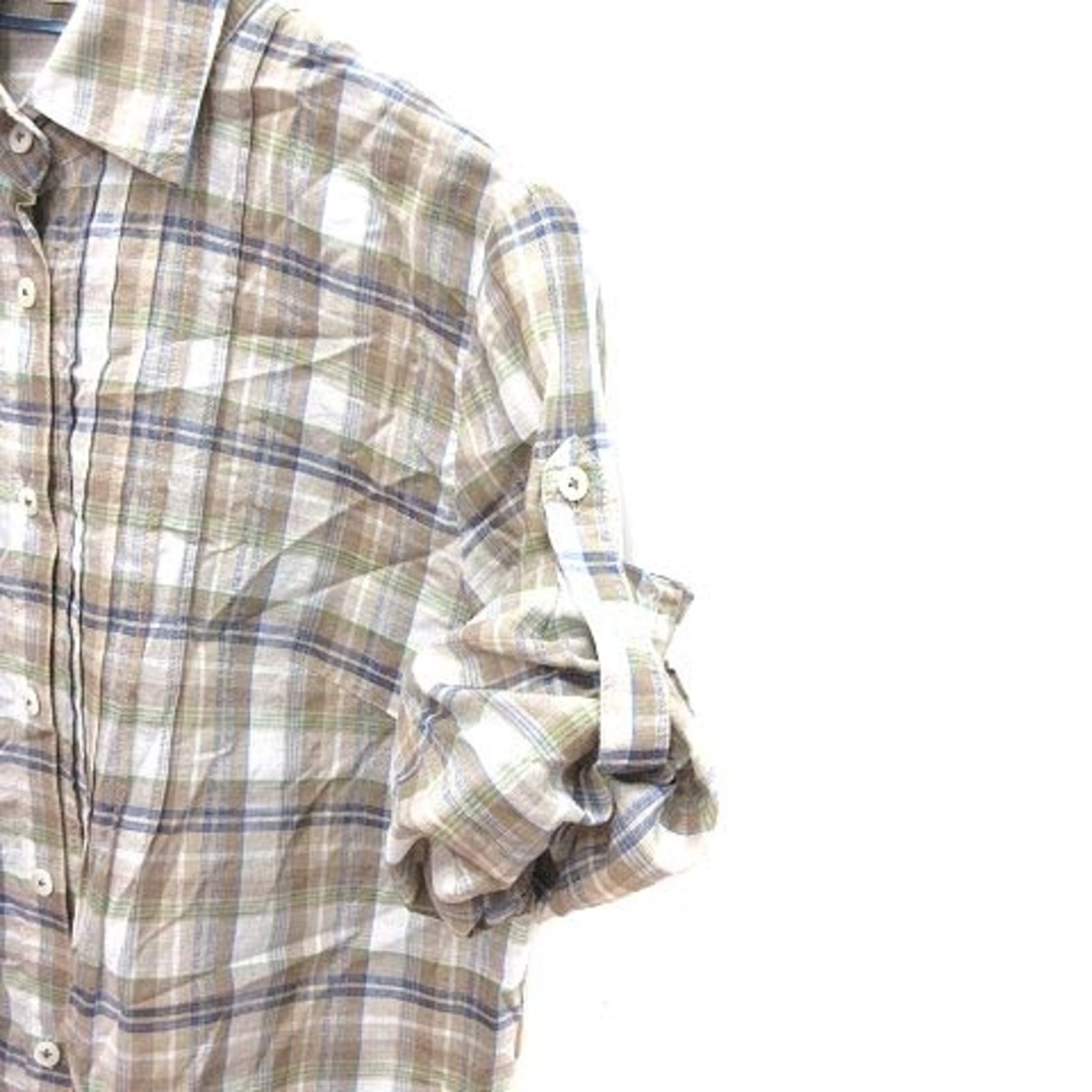J.PRESS(ジェイプレス)のジェイプレス シャツ 七分袖 ロールアップ チェック タック 麻混 9 ベージュ レディースのトップス(その他)の商品写真
