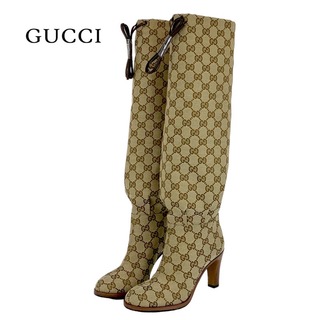 グッチ(Gucci)のグッチ GUCCI ブーツ ロングブーツ 靴 シューズ キャンバス ブラウン系 未使用 GGロゴ(ブーツ)