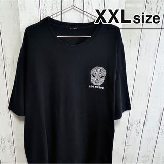 USA古着　Tシャツ　XXL　ブラック　刺繍　スカル　ドクロ　骸骨　ワンポイント(Tシャツ/カットソー(半袖/袖なし))