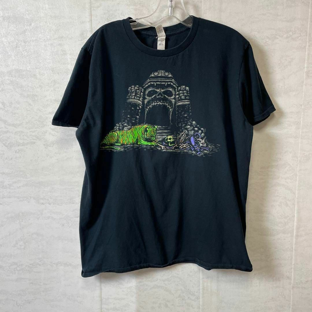 プリントＴシャツ　アニマルロゴ　トラ　オーバーサイズＬ　黒ブラック　メンズ　古着 メンズのトップス(Tシャツ/カットソー(半袖/袖なし))の商品写真