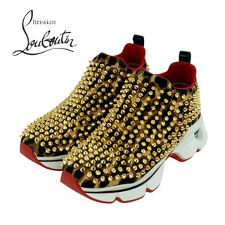 クリスチャンルブタン(Christian Louboutin)のクリスチャンルブタン Christian Louboutin スニーカー 靴 シューズ ゴールド ブラウン レオパード スパイク スタッズ(スニーカー)