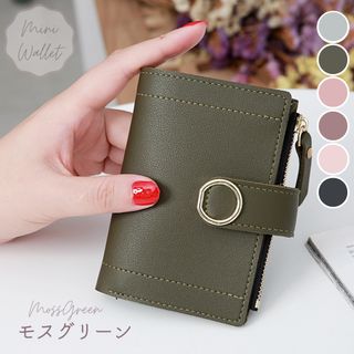 ミニ財布 レディース 二つ折り プチプラ ミニウォレット 財布 モスグリーン(財布)