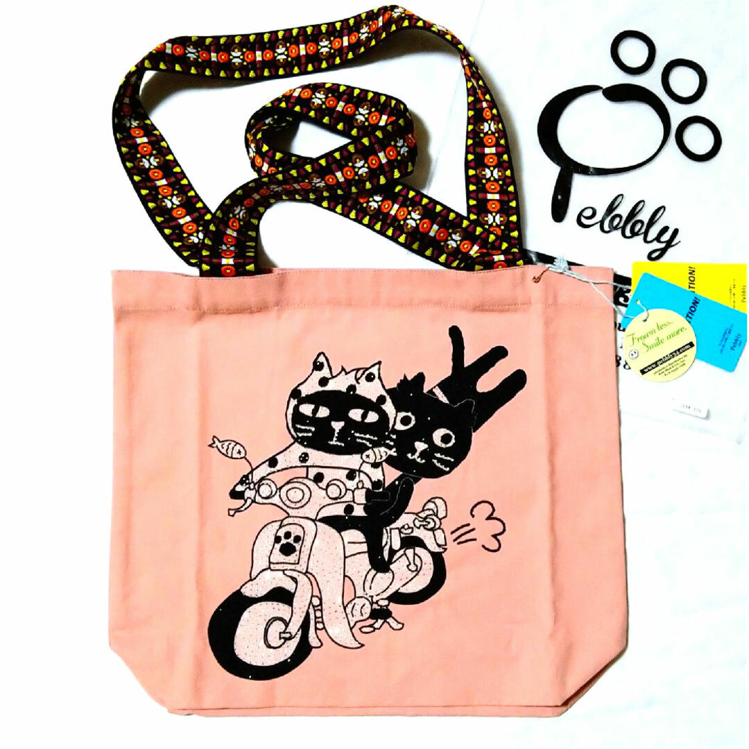 ペブリー LALACUB バイク 猫 BAG キラキラ ねこ 織紐 バッグ ネコ レディースのバッグ(ショルダーバッグ)の商品写真