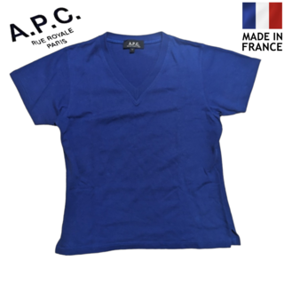 A.P.C. ブルー フランス製 Vネック 半袖Tシャツ