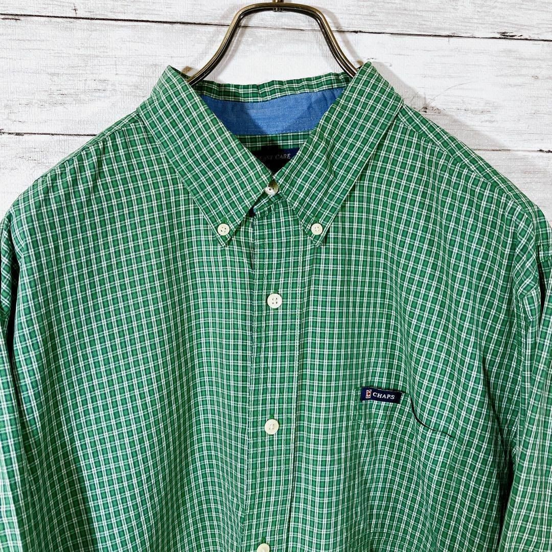 CHAPS(チャップス)のチャップス　緑グリーン　ギンガムチェック　ＢＤ長袖シャツ　薄手　メンズ　古着 メンズのトップス(シャツ)の商品写真