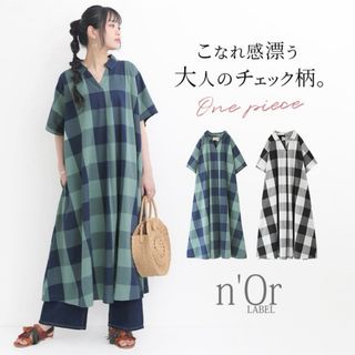 新品タグ付◆ビッグチェック スキッパーワンピース 半袖 n'OrLABEL 