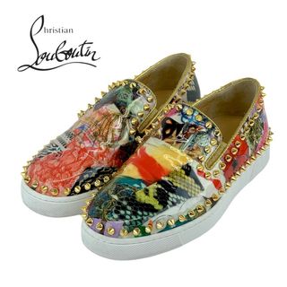 クリスチャンルブタン(Christian Louboutin)のクリスチャンルブタン Christian Louboutin ピックボート スニーカー 靴 シューズ パテント マルチカラー ゴールド スリッポン スパイク スタッズ プリント(スニーカー)