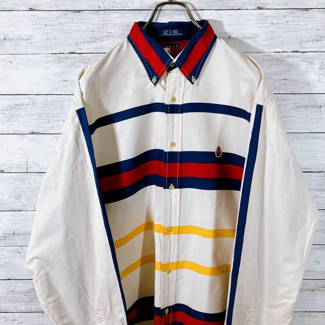 TOMMY HILFIGER(トミーヒルフィガー)のトミーヒルフィガー　ビンテージ90Ｓ　マルチカラーボーダー　オーバーサイズＬ古着 メンズのトップス(シャツ)の商品写真