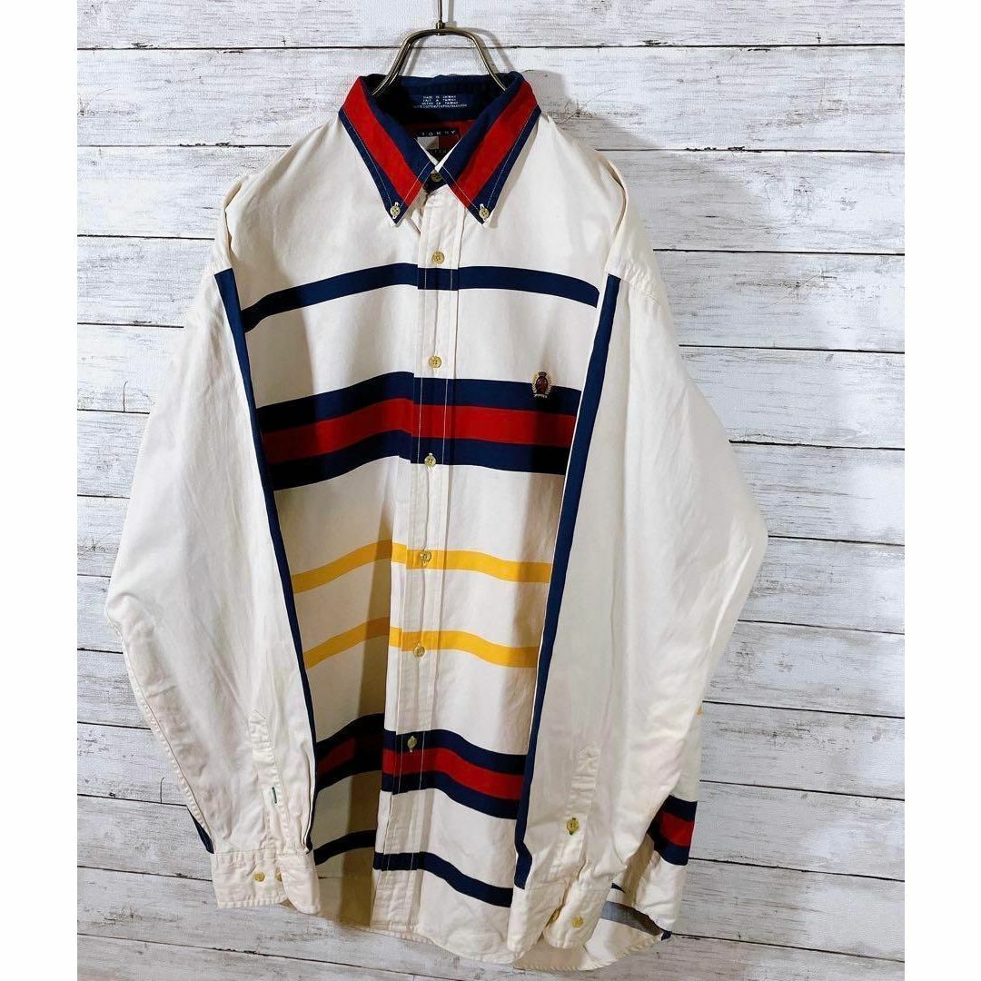 TOMMY HILFIGER(トミーヒルフィガー)のトミーヒルフィガー　ビンテージ90Ｓ　マルチカラーボーダー　オーバーサイズＬ古着 メンズのトップス(シャツ)の商品写真