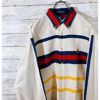 トミーヒルフィガー(TOMMY HILFIGER)のトミーヒルフィガー　ビンテージ90Ｓ　マルチカラーボーダー　オーバーサイズＬ古着(シャツ)