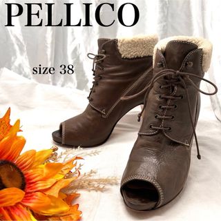 ペリーコ(PELLICO)の【高級】ペリーコ　レザーボアレースアップブーティー　ハイヒール　美品(ブーツ)