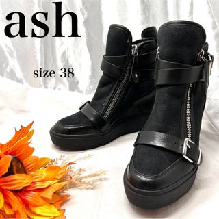 ASH - 【ほぼ未使用】Ash　アッシュ　ジップアップバックルブーツ　スウェード　レザー