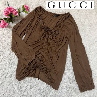 Gucci - 【美品】GUCCI グッチ　シャーリングトップス　ブラウン　紐　リボン　XS