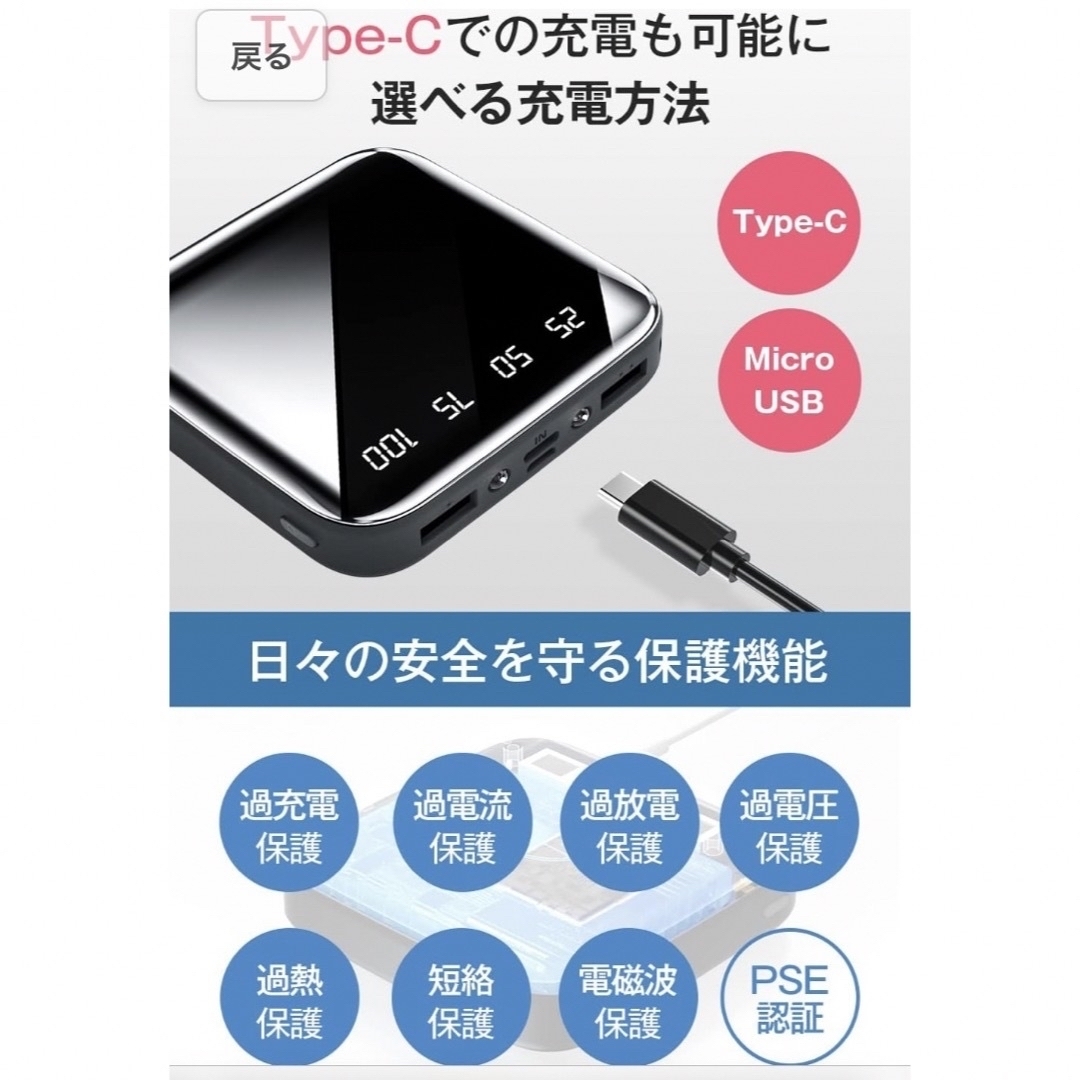 新品　モバイルバッテリー 軽量 小型 大容量20000mAh  携帯バッテリー  スマホ/家電/カメラのスマートフォン/携帯電話(バッテリー/充電器)の商品写真