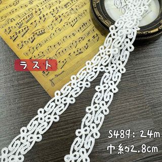 S489【12m】刺繍ケミカルレース　飾りレースリボン　アイボリー 