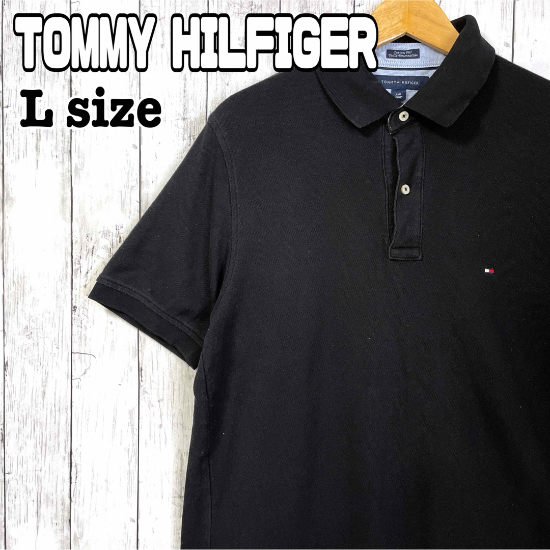 TOMMY HILFIGER(トミーヒルフィガー)のトミーヒルフィガー 半袖 ポロシャツ 黒 ブラック シンプル Lサイズ 海外古着 メンズのトップス(シャツ)の商品写真