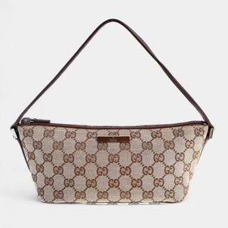 グッチ(Gucci)のグッチ ミニ ハンドバッグ 07198 GGキャンバス ブラウン ポーチ レザー(ハンドバッグ)