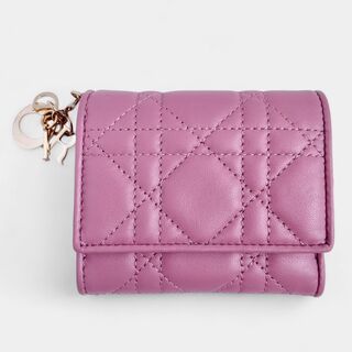 Christian Dior - ディオール 三つ折り 財布 レディ カナージュ ロータスウォレット ピンク