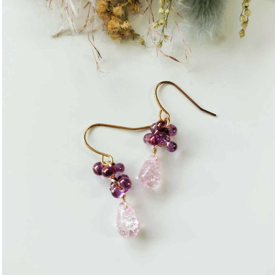 NEW♡チェコseries＊クラックピンク×ミスティックピンク ハンドメイドのアクセサリー(ピアス)の商品写真