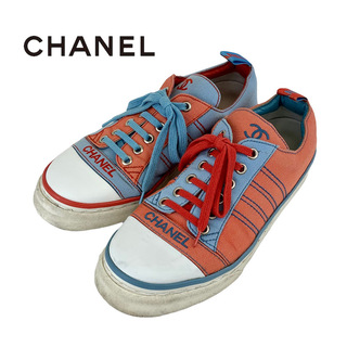シャネル(CHANEL)のシャネル CHANEL スニーカー 靴 シューズ キャンバス レッド ブルー ココマーク ロゴ(スニーカー)