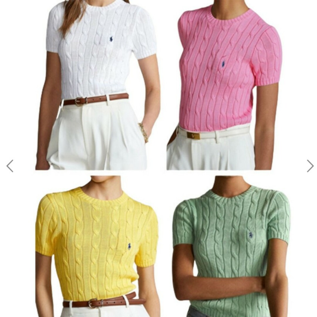 POLO RALPH LAUREN(ポロラルフローレン)のPOLO RALPH LAUREN コットンケーブル半袖ニット イエロー レディースのトップス(ニット/セーター)の商品写真