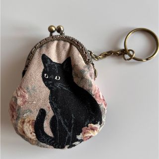 がま口コインケース　ハンドメイド　黒猫＆ローズ　新品(その他)