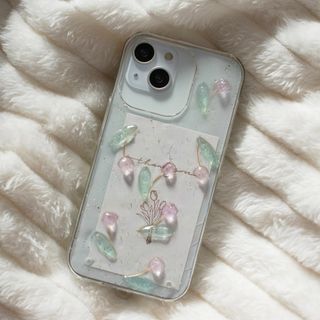 #102 全機種対応　スマホケース　ピンク　花　パーツ　チューリップ(iPhoneケース)