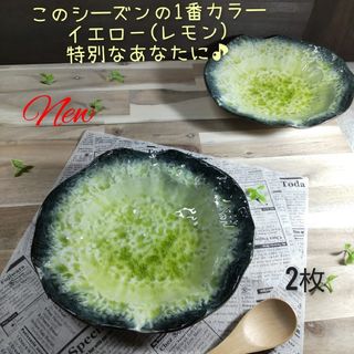 ミノヤキ(美濃焼)の美濃焼✨イエロー(レモン)カレ―&パスタ皿▪2枚組(食器)