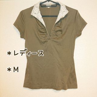 【レディース】M：レース・開襟Tシャツ(Tシャツ(半袖/袖なし))