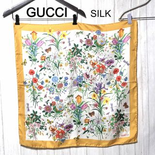 Gucci - グッチ スカーフ GUCCI シルク 花 昆虫 イタリア製 汚れあり