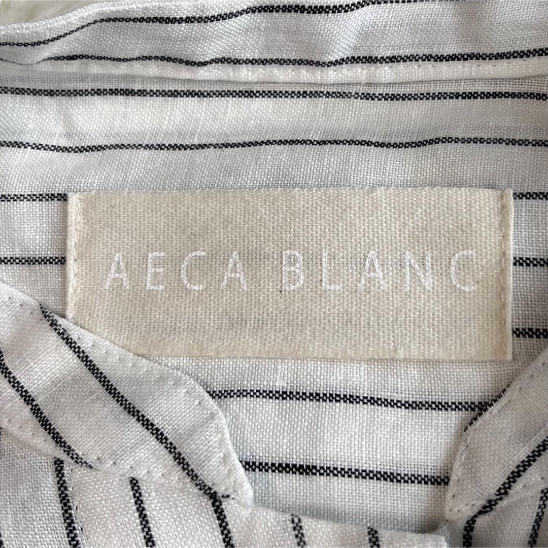 AECA BLANC アエカブラン　リネン100%ワンピース　長袖　ストライプ レディースのワンピース(ひざ丈ワンピース)の商品写真