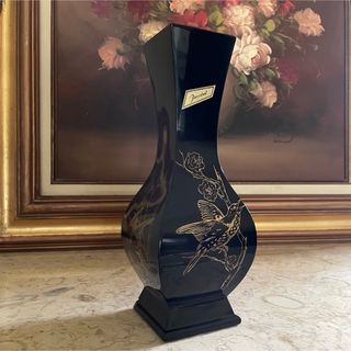 バカラ(Baccarat)のBACCARAT♡ バカラ　漆黒　金彩　ジャポニズム　シノワズリ　鳥紋　花瓶(花瓶)