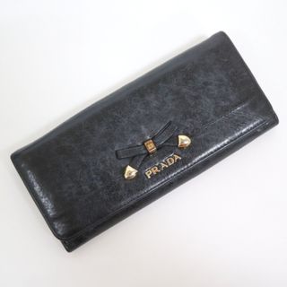 プラダ(PRADA)の【PRADA】プラダ 二つ折り長財布 リボン レザー ブラック 1M1132/tm04789tg(長財布)