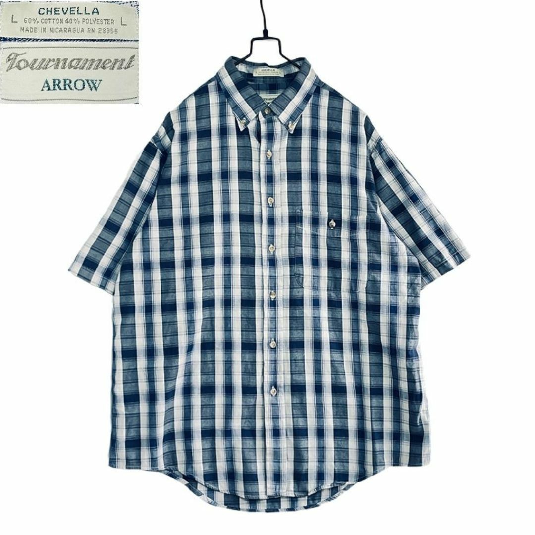 VINTAGE(ヴィンテージ)の【L】US古着 ARROW Tournament 半袖シャツ チェック ブルー メンズのトップス(シャツ)の商品写真