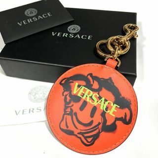 ヴェルサーチ(VERSACE)のVersace スマイル　レザー　キーホルダー　ロゴ　キーリング　ロゴラウンド(キーホルダー)