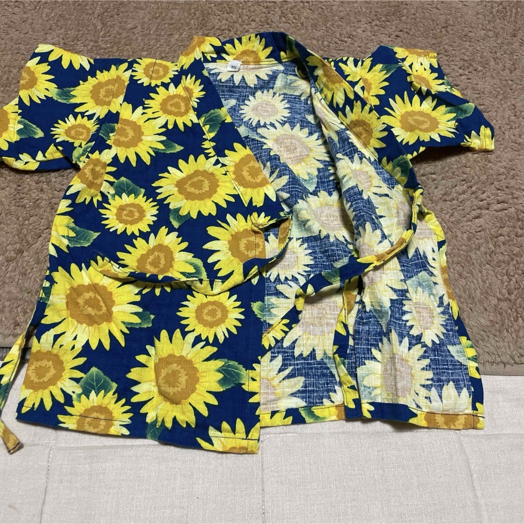 甚平　子供服95 ひまわり柄 キッズ/ベビー/マタニティのキッズ服女の子用(90cm~)(甚平/浴衣)の商品写真