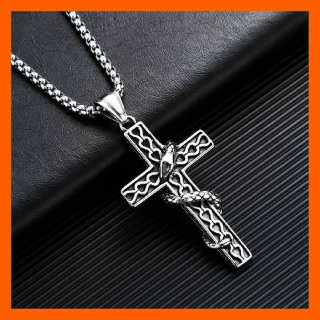 【SALE】蛇ネックレス 十字架 シルバー おしゃれ メンズ ヘビ メンズのアクセサリー(ネックレス)の商品写真